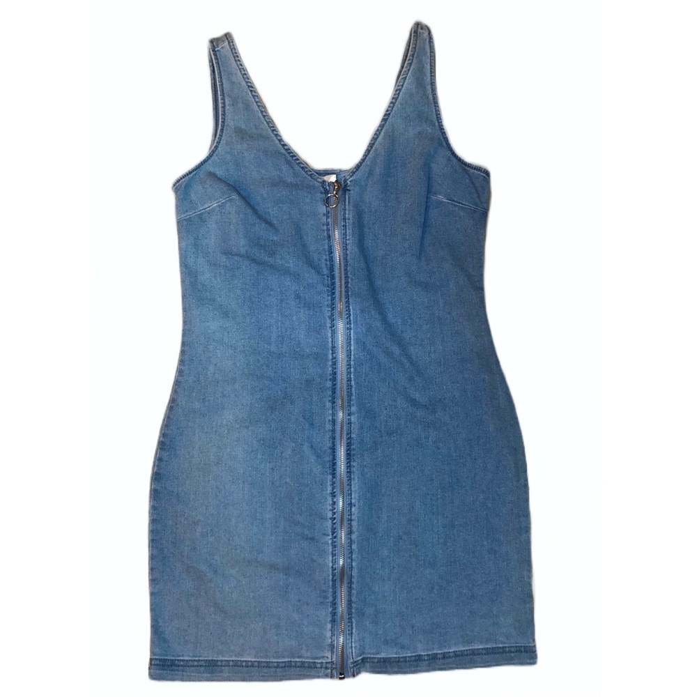 No Boundaries Blue Denim Zip-Front Bodycon Dress